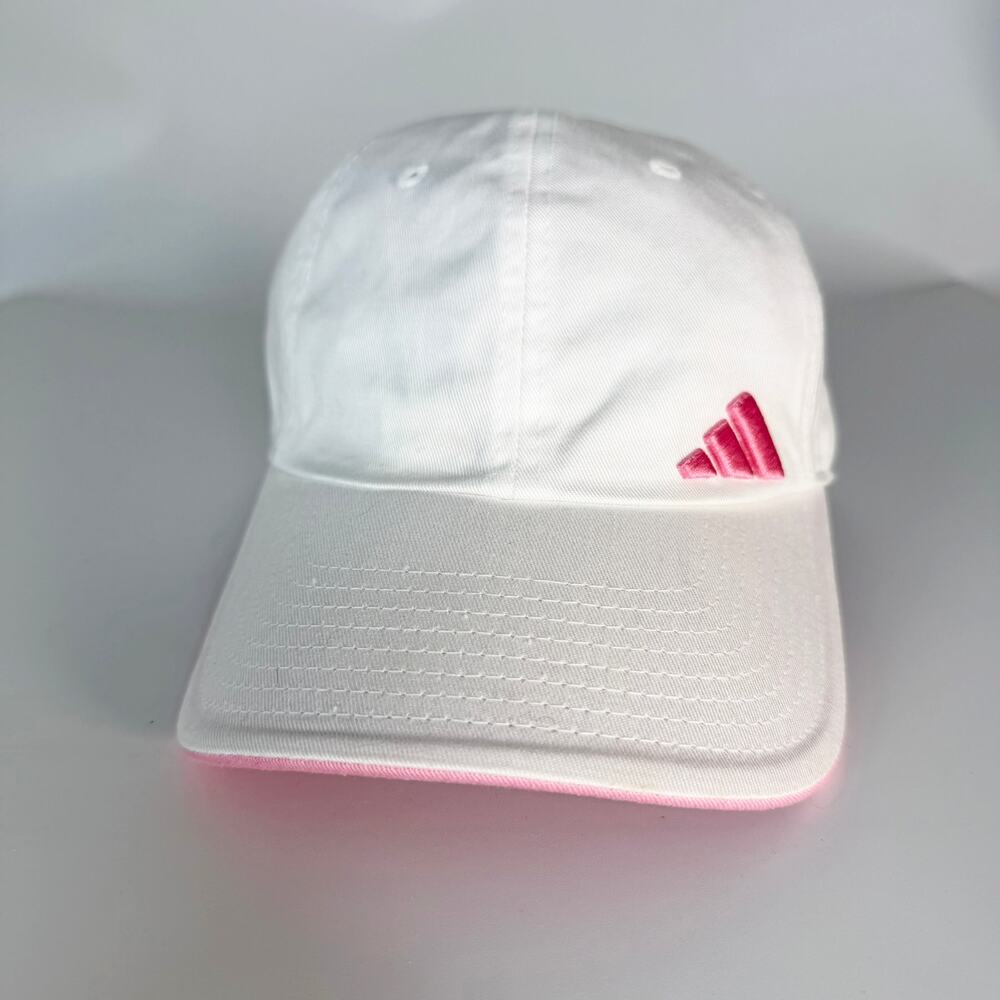 Adidas Adjustable Strapback Hat Baseball Cap Women White Pink - Picture 2 of 10